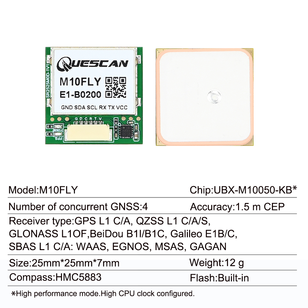 Quescan 25mm*25mm M10FLY 10Hz  - Drone Gps Module 评论和价格